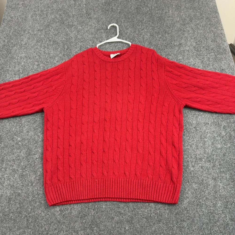 Northwest Blue Sweater Mens L Red Lambswool Cable Knit Crewneck Classic Style